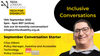 Smiling photo of a man on yellow background and tech for disability logo promoting event.