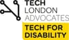 A logo with network symbol saying Tech London Advocates Tech For Disability