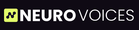 Neurovoices is in white text on blackground with the letter N as links in black on lime